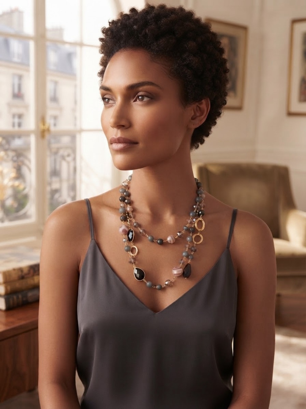 Layered Multicolor Beaded Necklace with Gold Accents